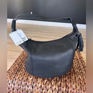 THE SAK Black genuine Leather Fernwood Large Hobo tassel charm new with tags